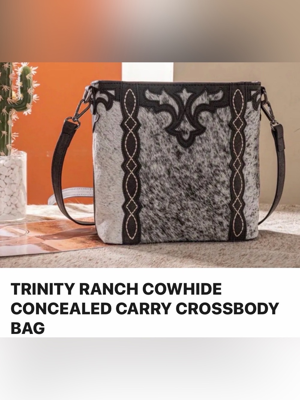 Trinity Ranch Cowhide Crossbody Bag - Black & White